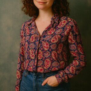 Vintage paisley casual button up blouse